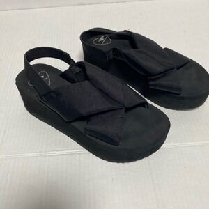 Rocket Dog Platform Sandals Women 8 Black Bow Slingback Chunky Comfort Punk Goth